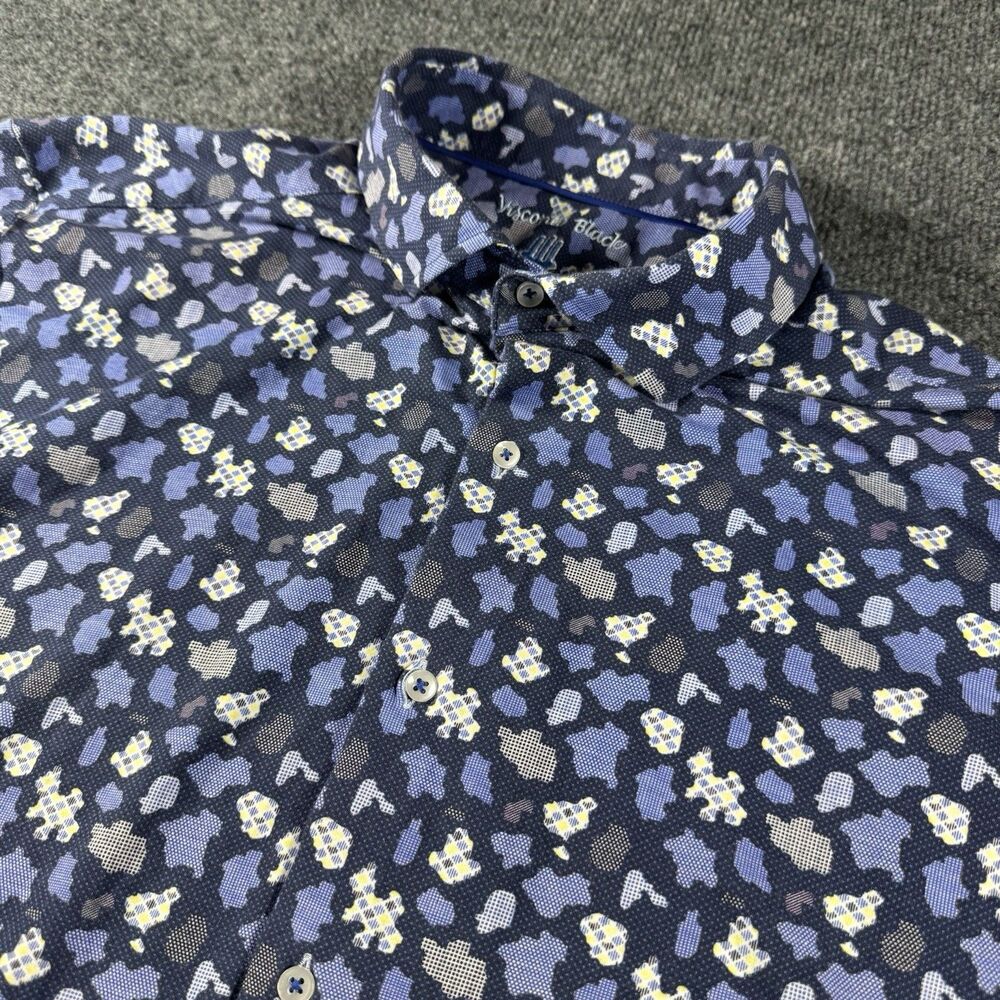 Visconti Black Label Men XXL Shirt Modern Fit Blue Mosaic Geometric Print
